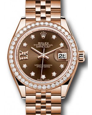 Rolex Datejust 28 279135 Chocolate Diamond Roman 9 o' Clock Diamond Bezel Rose Gold Jubilee - BRAND NEW