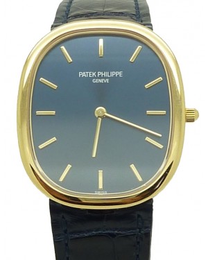 Patek Philippe 3738/100J-012 Golden Ellipse 31.1 x 35.6mm Blue Index Yellow Gold Leather Manual BRAND NEW