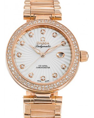 Omega De Ville Ladymatic Co-Axial 425.65.34.20.55.001 34mm White Mother of Pearl Diamond Red Gold - BRAND NEW