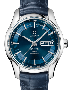 Omega De Ville Hour Vision Co-Axial Annual Calendar 431.33.41.22.03.001 41mm Blue Orbis Stainless Steel Leather - BRAND NEW