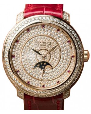 Patek Philippe 4968-400R-001 Ladies Complications 33.3mm Diamond Paved Dial and Bezel Rose Gold Leather BRAND NEW
