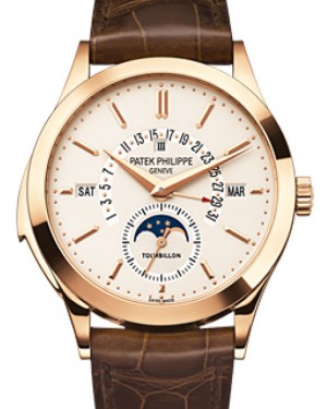 Patek Philippe 5216R-001 Grand Complications Perpetual Calendar Day Month Moon Phase 39.5mm Silver Opaline Index Rose Gold Leather Manual BRAND NEW