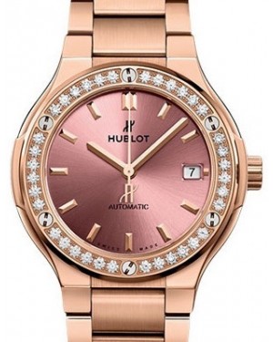 Hublot Classic Fusion King Gold Pink Bracelet 568.OX.891P.OX.1204 Pink Index Diamond Bezel King Gold 38mm - BRAND NEW