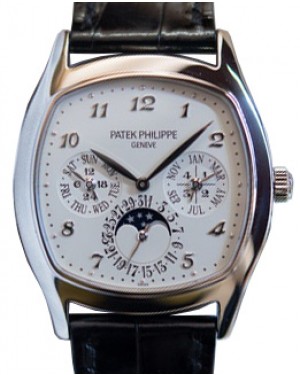 Patek Philippe Grand Complications Perpetual Calendar Day-Date Moon Phase Silver White Gold 5940G-001