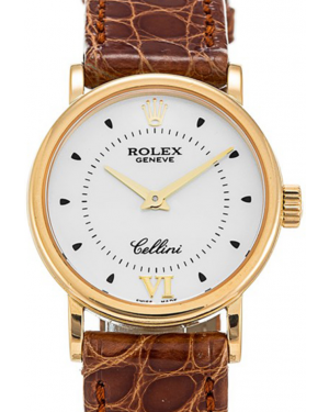 Rolex Cellini Quartz Ladies 6110-8 White Yellow Gold Brown Leather BRAND NEW