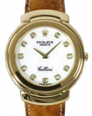 Rolex Cellini Quartz Ladies 6623-8 White Diamond Yellow Gold Brown Ostrich Leather BRAND NEW