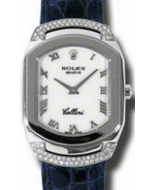 Rolex Cellini Cellissima Ladies 6692-9 White Roman Diamond Set White Gold Blue Leather Quartz BRAND NEW