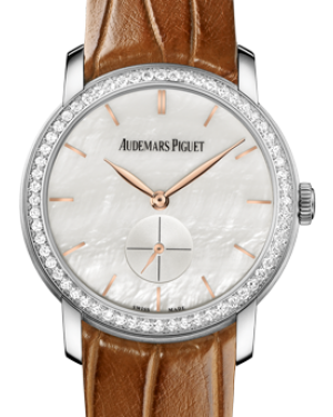 Audemars Piguet 77240BC.ZZ.A808CR.01 Jules Audemars Small Seconds 33mm White Mother of Pearl Index Diamond Bezel White Gold Leather BRAND NEW