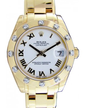 Rolex Datejust Pearlmaster 29 80318-WHTRDP White Roman Diamond Set Yellow Gold - BRAND NEW