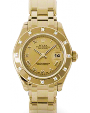 Rolex Datejust Pearlmaster 29 80318 Champagne Roman Diamond Set Yellow Gold - BRAND NEW