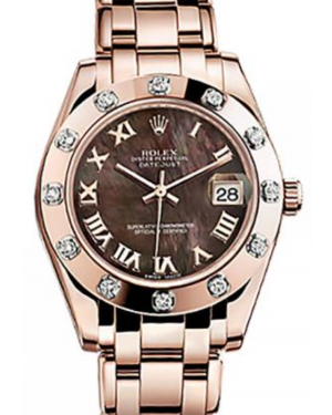 Rolex Pearlmaster 34 81315 Black Mother of Pearl Roman Rose Gold Bezel Set with Diamonds Rose Gold BRAND NEW