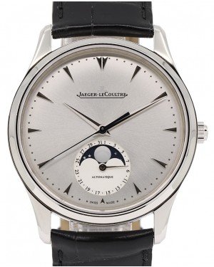Jaeger-LeCoultre Master Ultra Thin Moon Stainless Steel 39mm Silver Dial Automatic Self-Winding Black Leather Strap 1368420 - PRE-OWNED