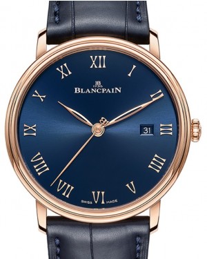 Blancpain Villeret Ultraplate Red Gold 40mm Blue Dial Alligator Leather Strap 6651 3640 55B - BRAND NEW