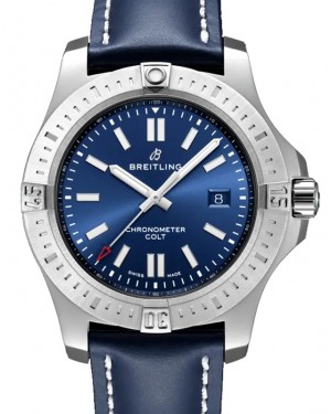 Breitling New Colt 44 Blue Dial Stainless Steel Bezel Leather Strap 44mm A17388101.C1X1 - BRAND NEW