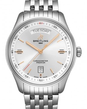 Breitling Premier Automatic Day & Date 40 Silver Dial Stainless Steel Bezel & Bracelet A45340211.G1A1 - BRAND NEW