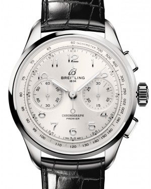 Breitling Premier B09 Chronograph 40 Stainless Steel Silver Dial Leather Strap AB0930371G1P1