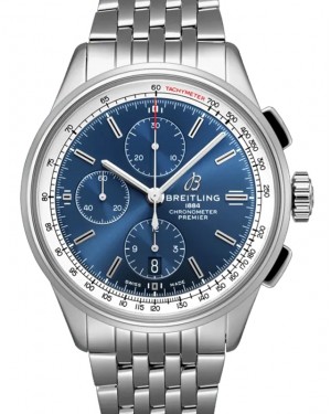 Breitling Premier Chronograph 42 Stainless Steel 42mm Blue Dial Steel Bracelet A13315351C1A1 - BRAND NEW