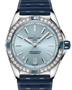 Breitling Super Chronomat Automatic 38 Stainless Steel Diamond Bezel Blue Dial Rubber Strap A17356531C1S1 - BRAND NEW