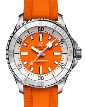 Breitling Superocean Automatic 36 Stainless Steel Orange Dial Rubber Strap A17377211O1S1 - BRAND NEW