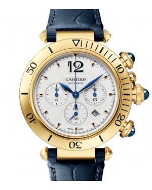 Cartier Pasha De Cartier Chronograph Yellow Gold 41mm Silver Dial Leather Strap WGPA0017 - BRAND NEW