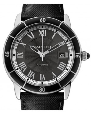 Cartier Ronde Croisière De Cartier Watch WSRN0003 Grey Roman Black Synthetic Bezel Stainless Steel Leather - BRAND NEW