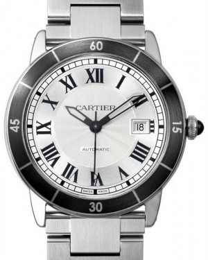 Cartier Ronde Croisière De Cartier Watch WSRN0010 Silver Roman Black Synthetic Bezel Stainless Steel - BRAND NEW