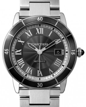 Cartier Ronde Croisière De Cartier Watch WSRN0011 Grey Roman Black Synthetic Bezel Stainless Steel - BRAND NEW