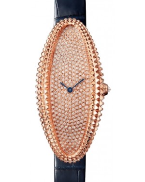 Cartier Baignoire Allongée Ladies Watch Medium Manual-Winding Rose Gold Diamond Dial Alligator Leather Strap WJBA0016 - BRAND NEW