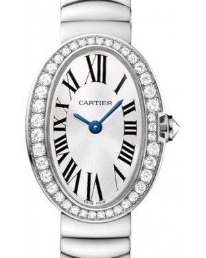 Cartier Baignoire Ladies Watch Mini Quartz White Gold Diamond Bezel Silver Dial White Gold Bracelet WB520025 - BRAND NEW