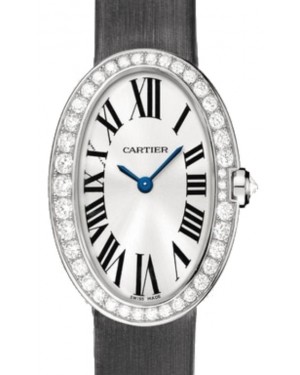 Cartier Baignoire Ladies Watch Small Quartz White Gold Diamond Bezel Silver Dial Satin Strap WB520008 - BRAND NEW