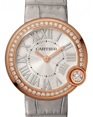 Cartier Ballon Blanc de Cartier Ladies Watch Quartz Rose Gold Diamond Bezel 30mm Silver Dial Alligator Leather Strap WJBL0008 - BRAND NEW