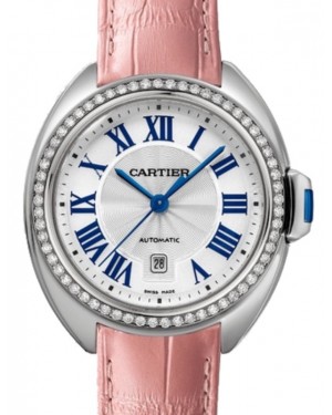 Cartier Cle de Cartier Women's Watch Automatic Stainless Steel Diamond Bezel 31mm Silver Dial Alligator Leather Strap W4CL0005 - BRAND NEW