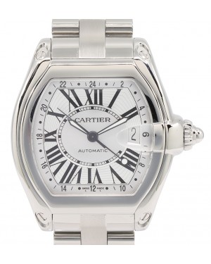 Cartier Roadster GMT Extra Large Stainless Steel Silver Roman Dial & Steel Bracelet Automatic W62032X6 - PRE-OWNED