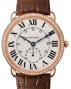 Cartier Ronde Louis Cartier Automatic Rose Gold Diamond Bezel 40mm Silver Dial Alligator Leather Strap WR007017 - BRAND NEW