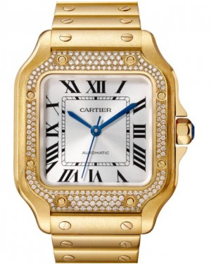 Cartier Santos-Dumont Medium Yellow Gold Diamond Silver Opaline Dial Bracelet WJSA0010 - BRAND NEW