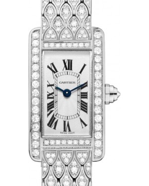 Cartier Tank Américaine Ladies Watch Mini Quartz White Gold Diamond Bezel Silver Dial Bracelet HPI00724 - BRAND NEW