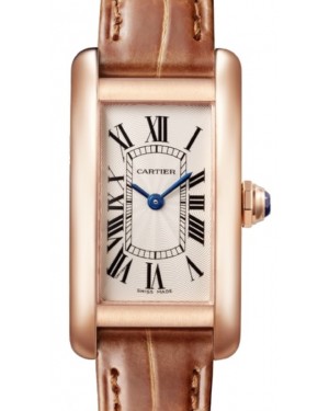 Cartier Tank Americaine Small Quartz Rose Gold Silver Dial Alligator Leather Strap W2607456 - BRAND NEW