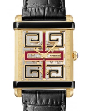 Cartier Tank Chinoise Large Manual Winding Yellow Gold Skeleton Dial Alligator Leather Strap WHTA0016 - BRAND NEW