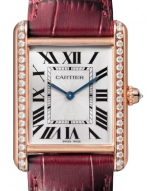 Cartier Tank Louis Cartier Large Manual Winding Rose Gold/Diamonds Silver Dial Leather Strap WJTA0038 - BRAND NEW