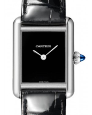 Cartier Tank Must De Cartier Small Quartz Stainless Steel Black Dial Leather Strap WSTA0071