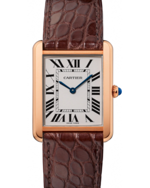 Cartier Tank Solo Rose Gold Silver Large Dial Leather Bracelet W5200025 - BRAND NEW