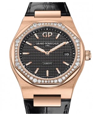 Girard Perregaux Laureato 34mm Pink Rose Gold/Diamonds Black Dial 80189D52A632-CB6A