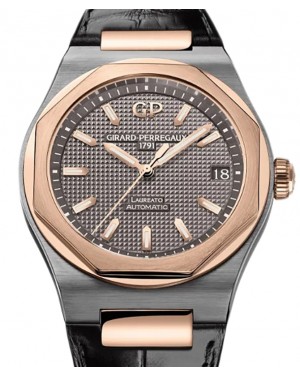 Girard Perregaux Laureato 42mm Titanium/Pink Rose Gold Grey Dial Leather Strap 81010-26-232-BB6A