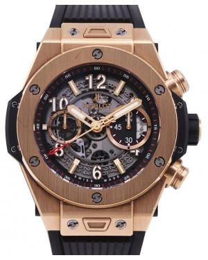 Hublot Big Bang Unico Chronograph King Gold 45mm Skeleton Dial Rubber Strap 411.OX.1180.RX - PRE OWNED