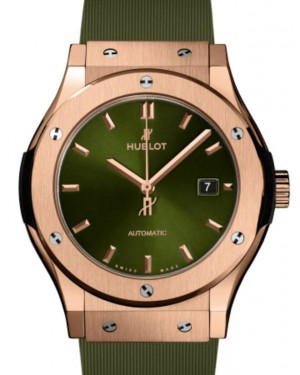 Hublot Classic Fusion 3-Hands King Gold Green 42mm Green Dial Rubber Strap 542.OX.8980.RX - BRAND NEW