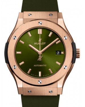 Hublot Classic Fusion 3-Hands King Gold Green 45mm Green Dial Rubber Strap 511.OX.8980.RX - BRAND NEW