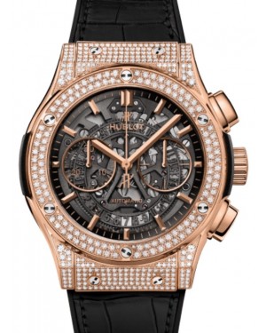 Hublot Classic Fusion Chronograph Aerofusion King Gold Pave 45mm Black Skeleton Sapphire Dial Rubber and Alligator Leather Straps 525.OX.0180.LR.1704 - BRAND NEW