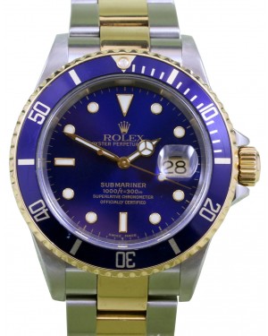 Rolex Submariner Yellow Gold/Steel 40mm Blue Dial Gold Through Clasp 16613 - PRE-OWNED