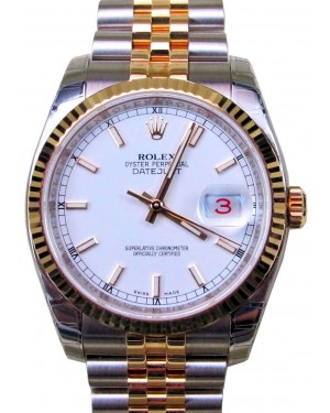 Rolex Datejust 36 116233-WHTSFJ White Index Fluted Yellow Gold Stainless Steel Jubilee