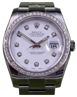 Rolex Datejust 36 Steel/White Gold White Diamond Dial Diamond Bezel Oyster Bracelet 126200 - BRAND NEW
